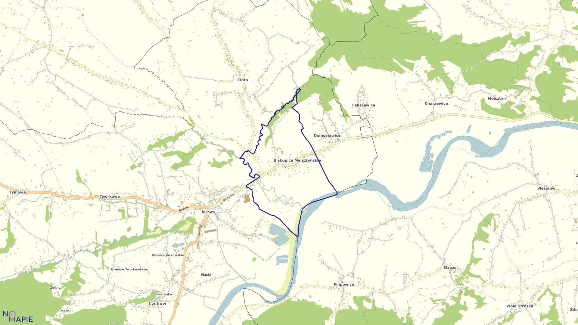 Mapa obrębu BISKUPICE MELSZTYŃSKIE w gminie Czchów