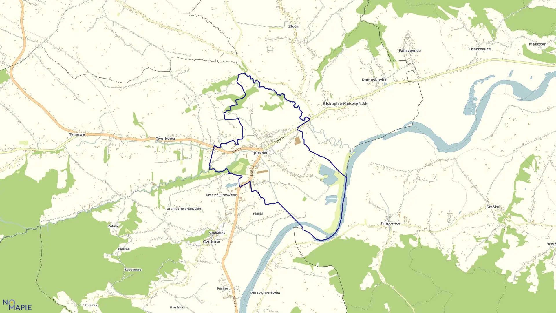 Mapa obrębu JURKÓW w gminie Czchów