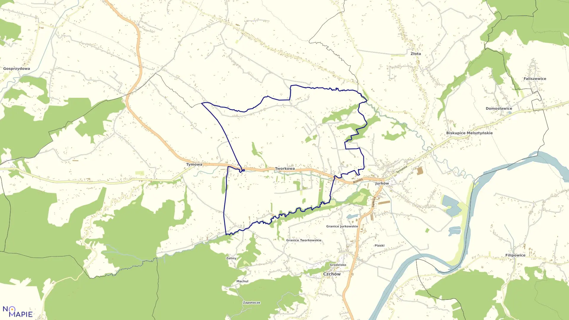 Mapa obrębu TWORKOWA w gminie Czchów